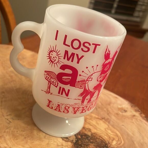 I Lost My A in Las Vegas Milk Glass Mug - Picture 2 of 7
